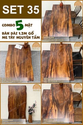 COMBO 5 MẶT BÀN DÀI 1.2M CAFE GỖ ME TÂY KIỂU DÁNG TỰ NHIÊN - SET 35