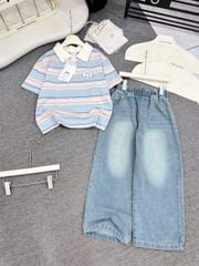 Bộ jean dài bé gái cổ POLO