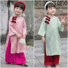 Bộ áo dài bé gái gấm nút tàu