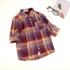 Áo sơ mi bé trai dài tay phối sọc cam