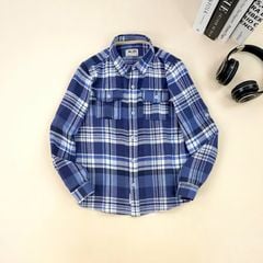 Áo sơ mi bé trai dài tay phối sọc xanh