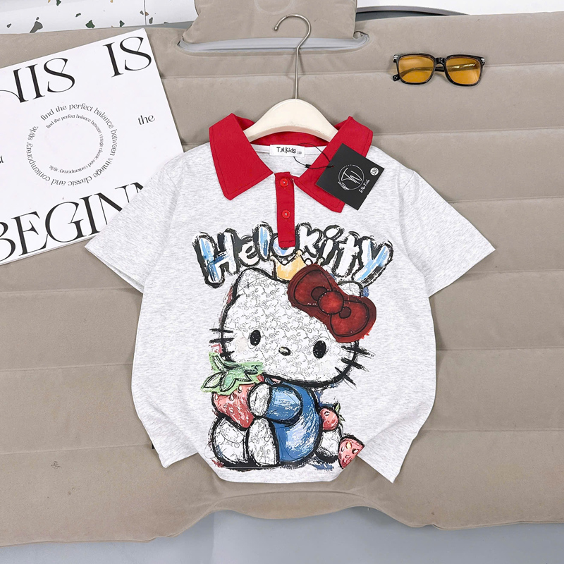 Áo thun bé gái Kitty cổ Polo