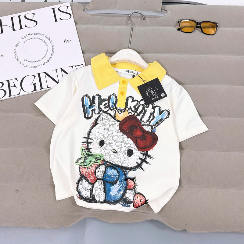 Áo thun bé gái Kitty cổ Polo