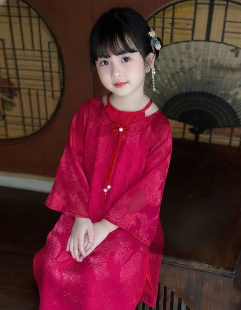 Bộ áo dài bé gái cổ yếm