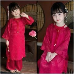 Bộ áo dài bé gái cổ yếm