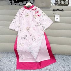 Bộ áo dài bé gái vân lông vũ