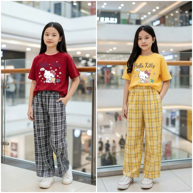 Bộ caro bé gái hình Kitty