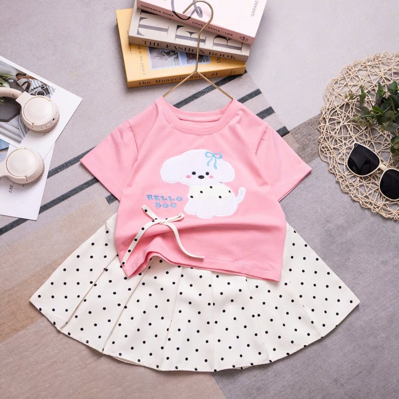 Bộ váy bi bé gái hello dog nơ