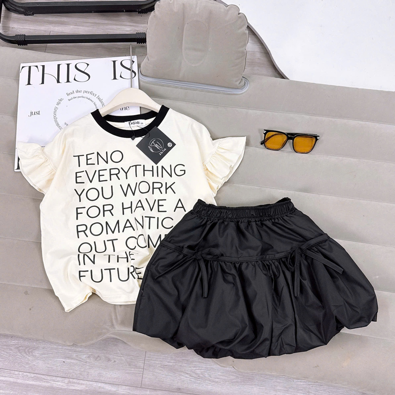 Bộ chân váy bé gái dáng bí full chữ