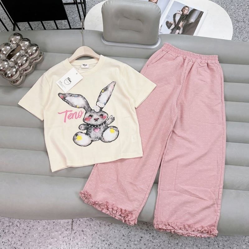 Bộ thun bé gái dài đũi suông thỏ