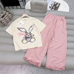 Bộ thun bé gái dài đũi suông thỏ