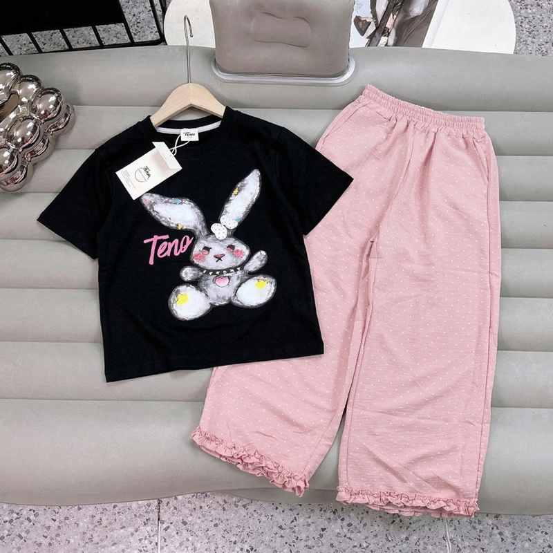 Bộ thun bé gái dài đũi suông thỏ