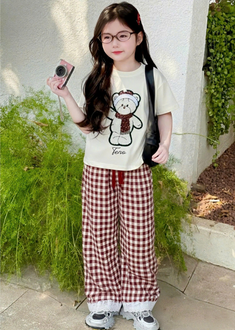 Bộ thun dài bé gái đũi ren gấu đính đá