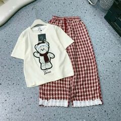 Bộ thun dài bé gái đũi ren gấu đính đá