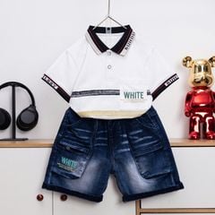 Bộ jean bé trai cổ trụ White