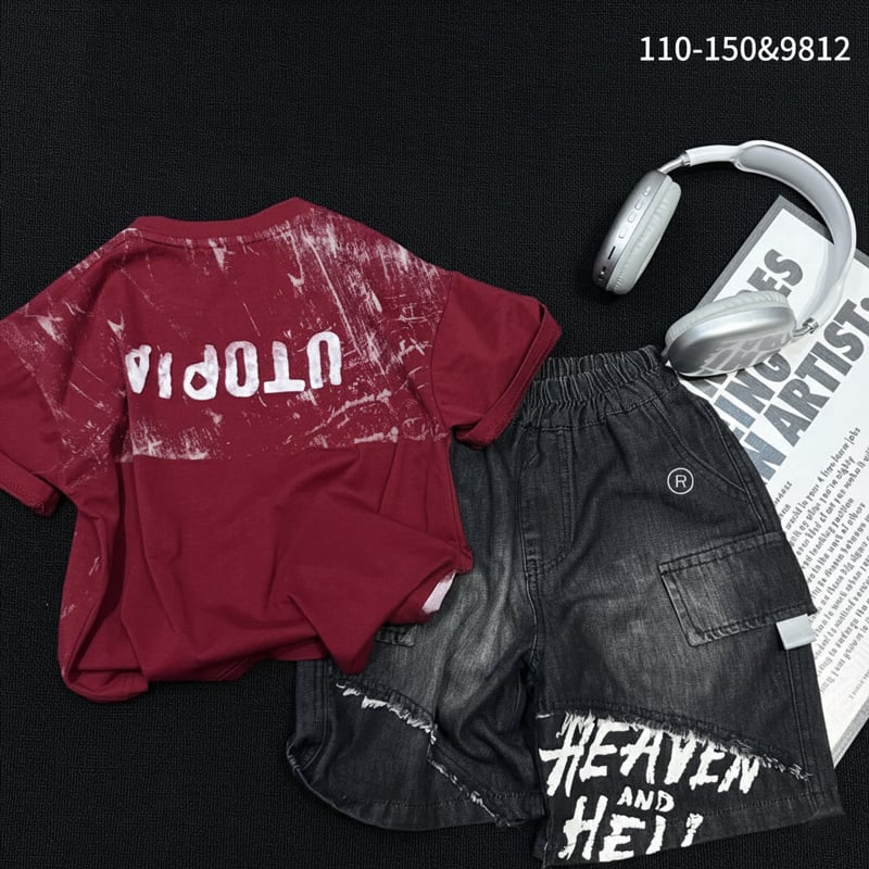 Bộ jean bé trai loang Quảng Châu tia chớp