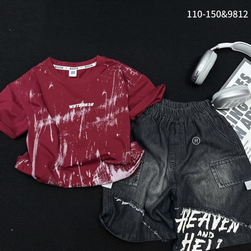 Bộ jean bé trai loang Quảng Châu tia chớp