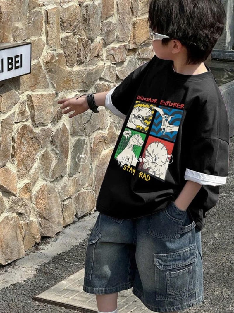 Bộ jean bé trai túi hộp 4 khủng long