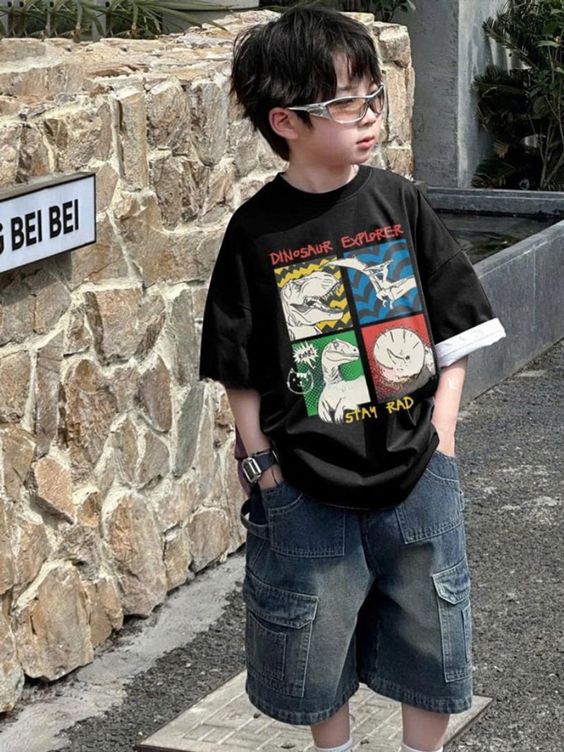 Bộ jean bé trai túi hộp 4 khủng long