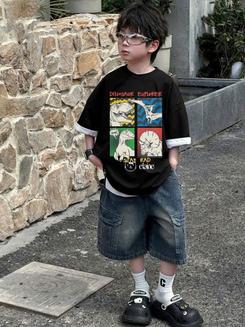 Bộ jean bé trai túi hộp 4 khủng long