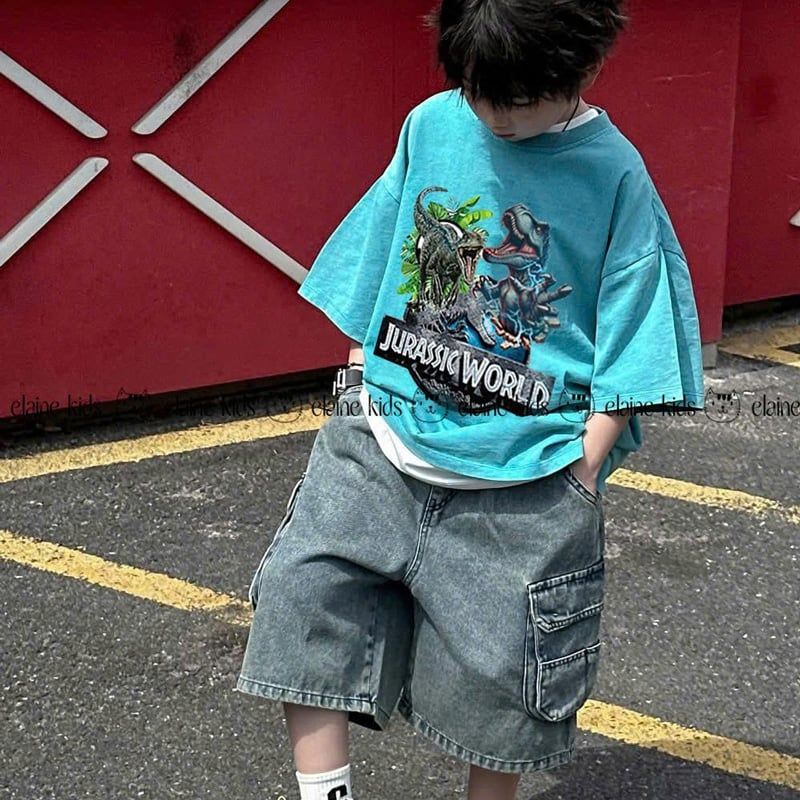 Bộ jean bé trai túi hộp khủng long