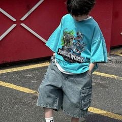 Bộ jean bé trai túi hộp khủng long