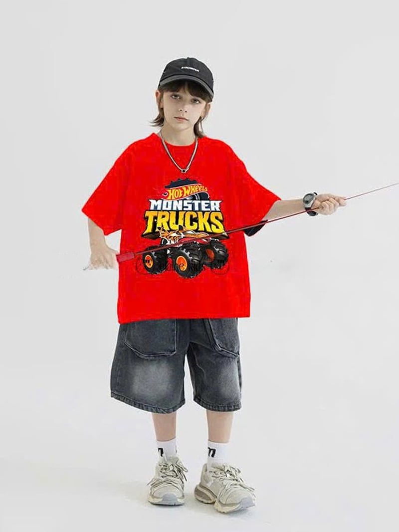 Bộ jean bé trai túi hộp Monster Trucks