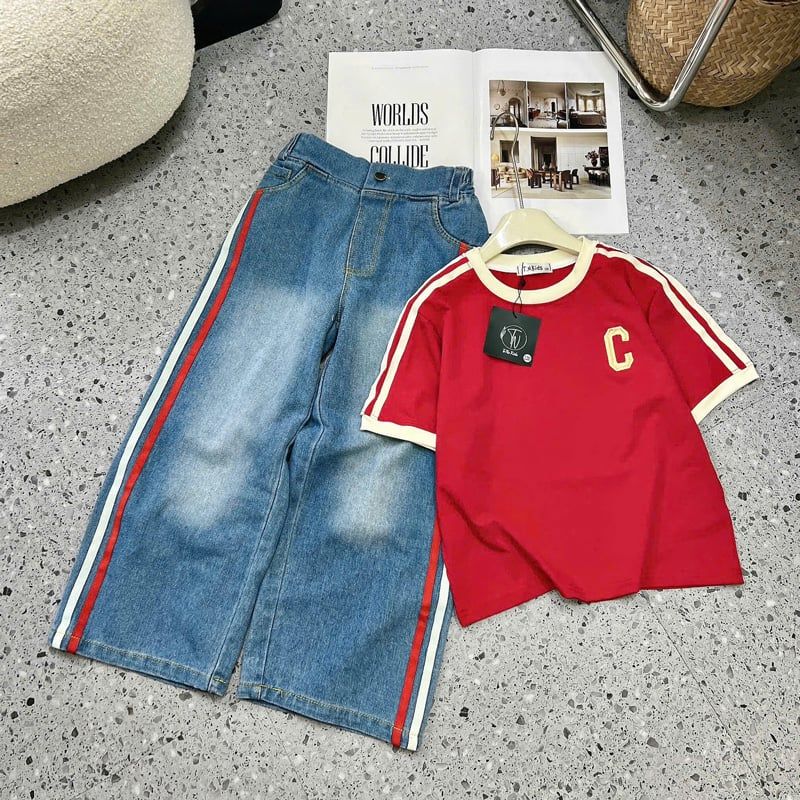 Bộ jean dài bé gái chữ C