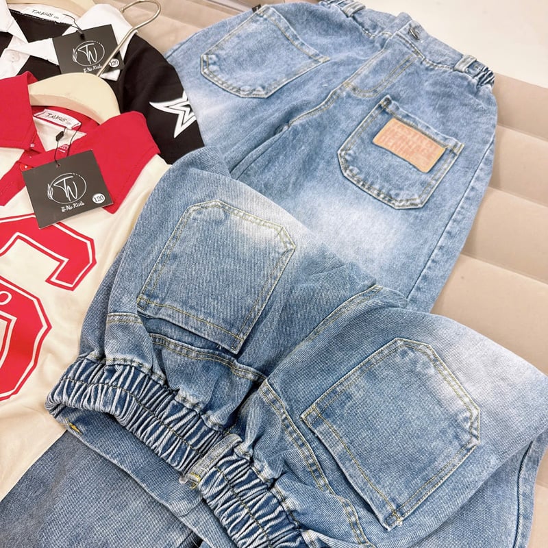 Bộ jean dài bé gái cổ trụ số 86