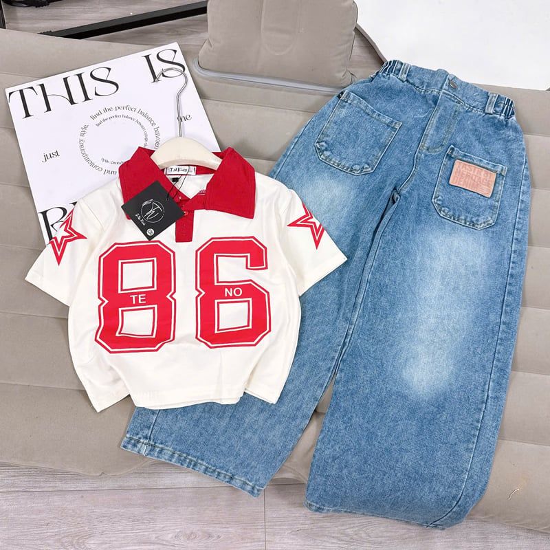 Bộ jean dài bé gái cổ trụ số 86