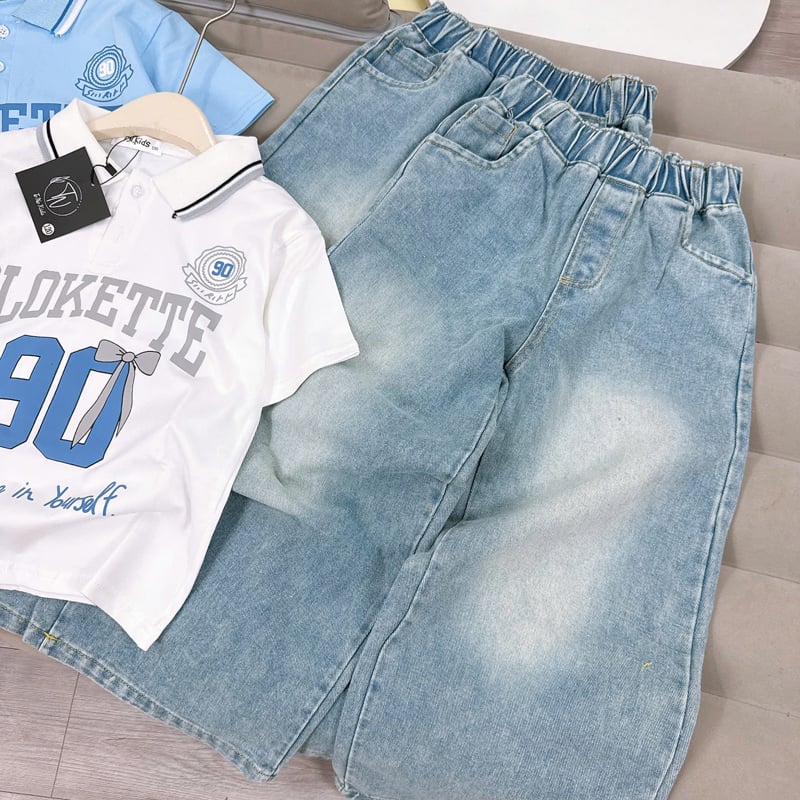 Bộ jean dài bé gái cổ trụ số 90