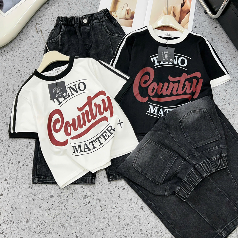 Bộ jean dài bé gái Country