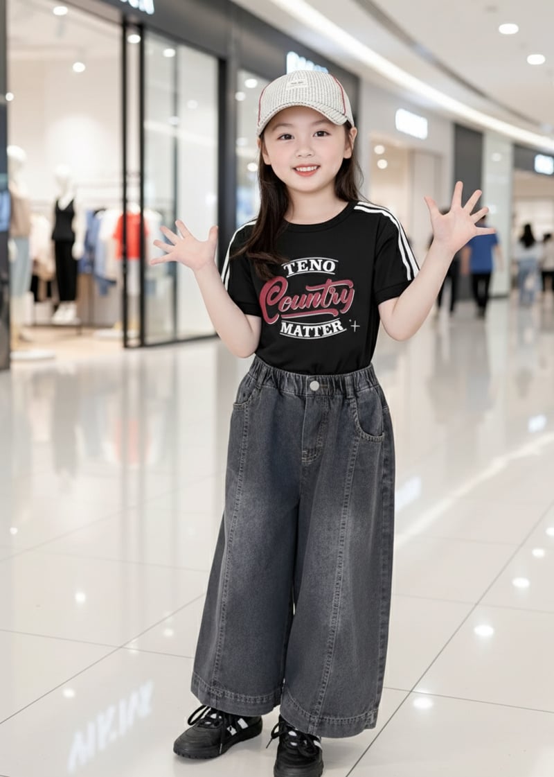 Bộ jean dài bé gái Country