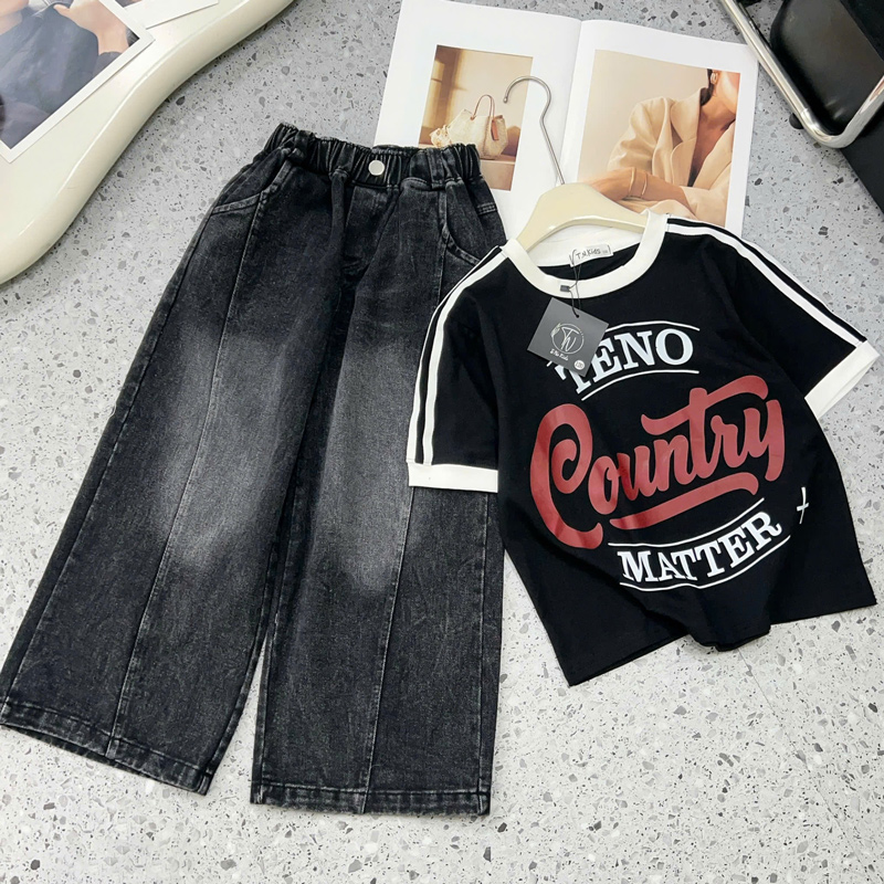 Bộ jean dài bé gái Country