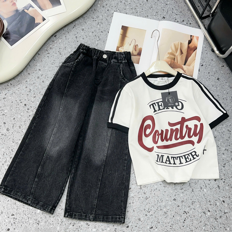 Bộ jean dài bé gái Country