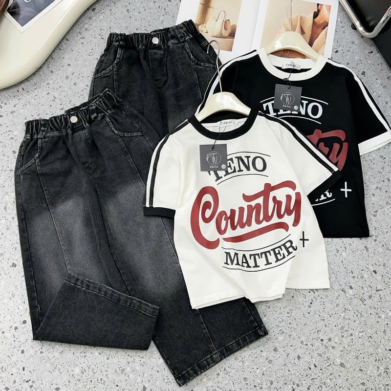 Bộ jean dài bé gái Country