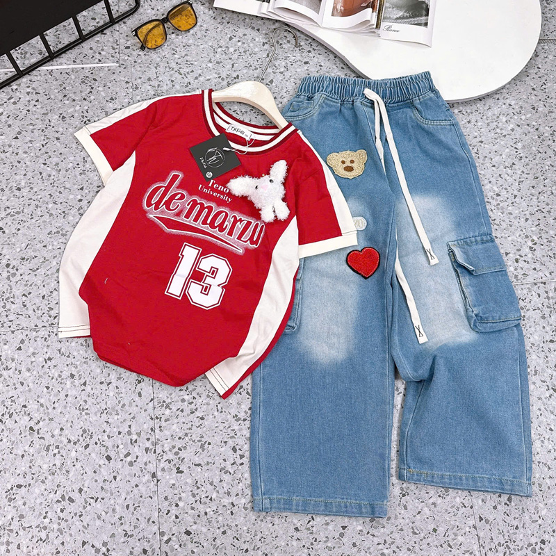 Bộ jean dài bé gái Demarzu