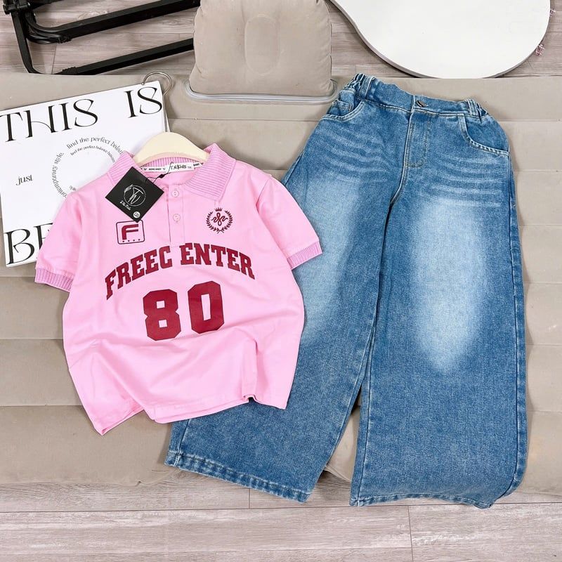 Bộ jean dài bé gái Free 80