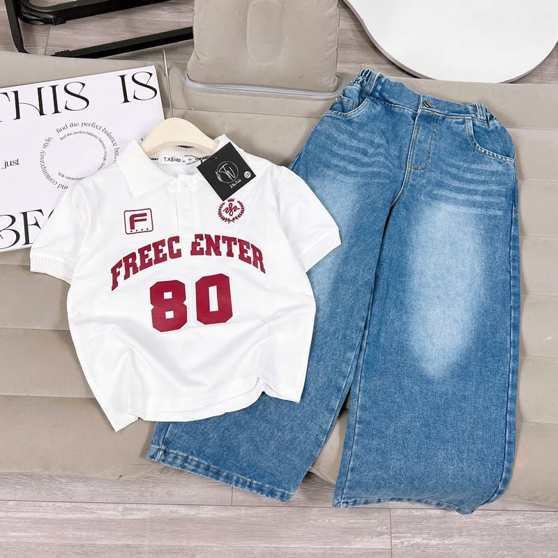 Bộ jean dài bé gái Free 80