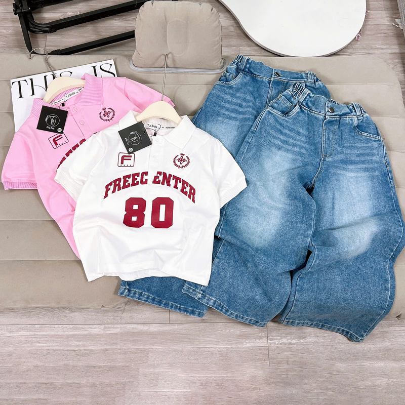 Bộ jean dài bé gái Free 80