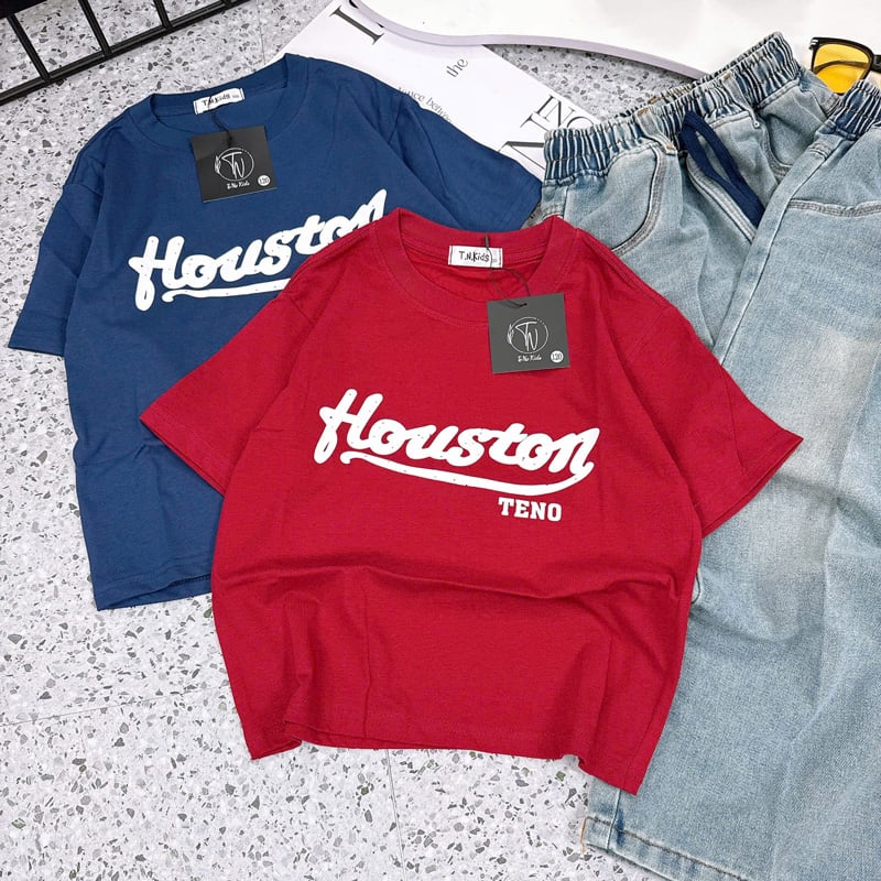 Bộ jean dài bé gái chữ Houston