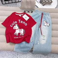 Bộ jean dài bé gái ngựa Cute