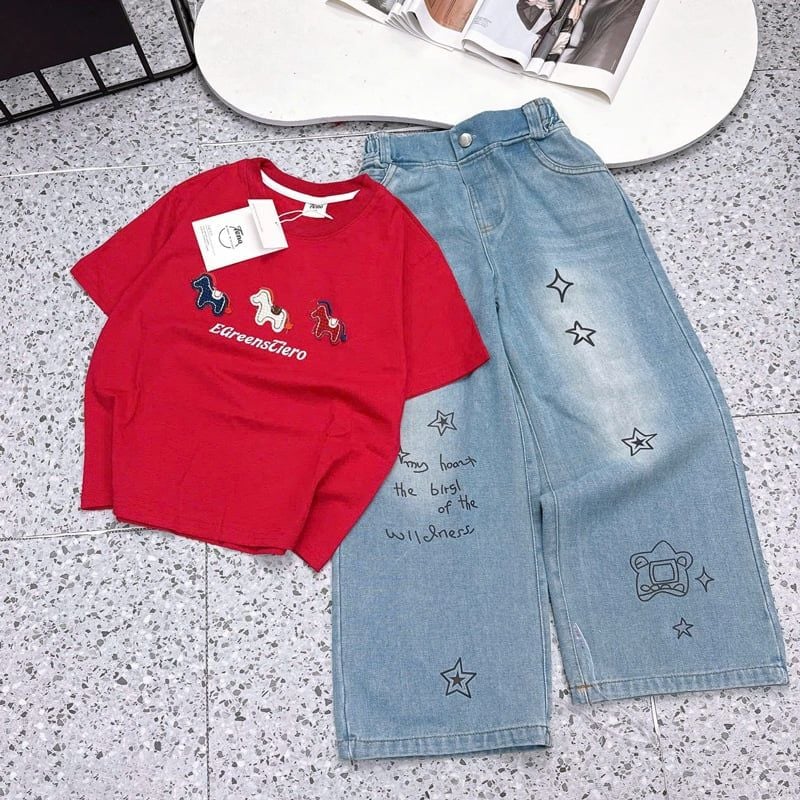 Bộ jean dài bé gái ngựa Egreen