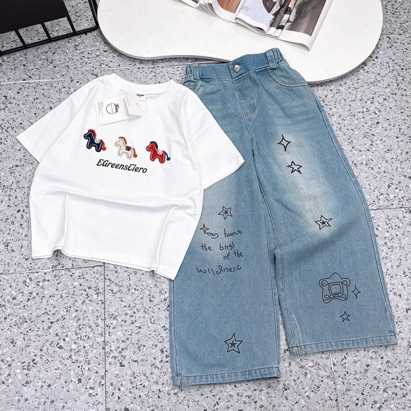 Bộ jean dài bé gái ngựa Egreen