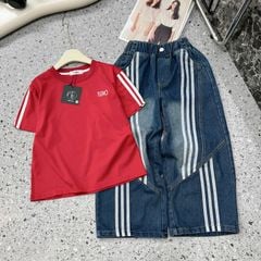 Bộ jean dài bé gái phối sọc