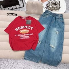 Bộ jean dài bé gái rách Respect