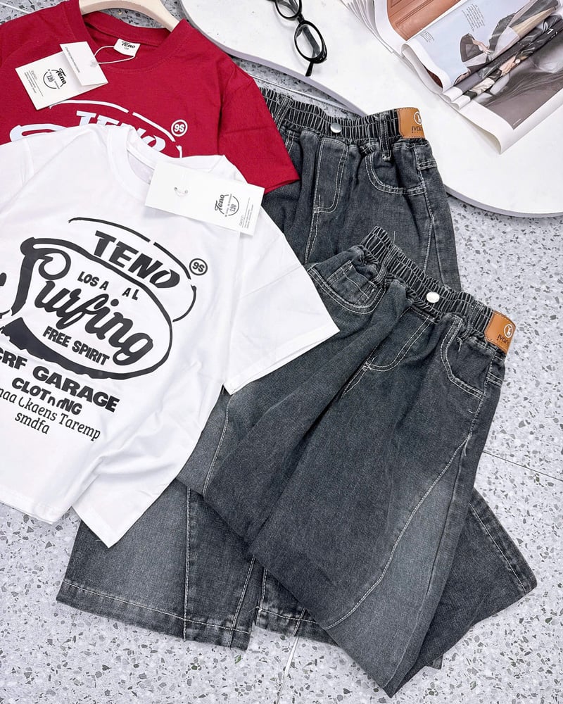 ​​​​​​​Bộ jean dài bé gái Surfing