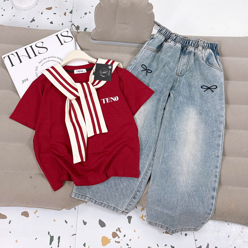 Bộ jean dài bé gái teno thủy thủ