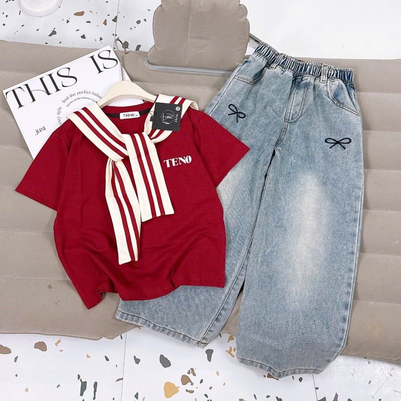 Bộ jean dài bé gái teno thủy thủ