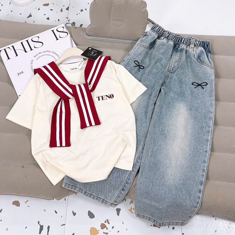 Bộ jean dài bé gái teno thủy thủ